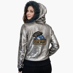 Star Wars - Stardust Love - Save The Lars - Silver Sequin Jacket w/Faux Fur Hood